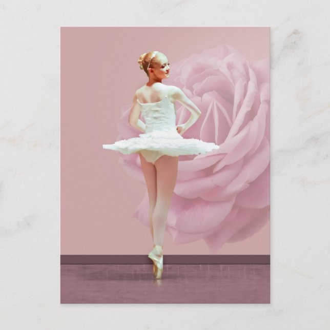 Postal Ballerina en blanco con rosa rosa rosa (Anverso)