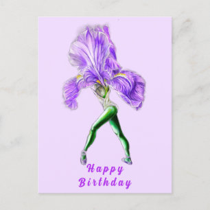 Postal Ballerina Iris Flower Ballet Dancer Birday Card
