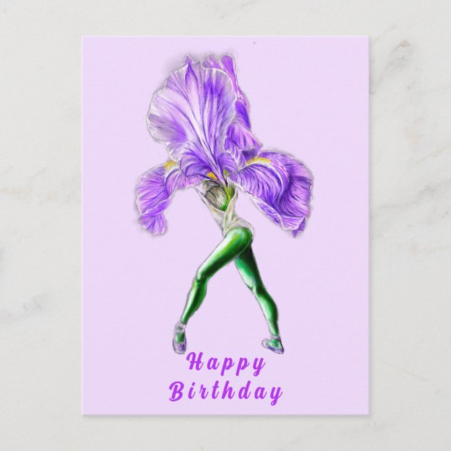 Postal Ballerina Iris Flower Ballet Dancer Birday Card (Anverso)
