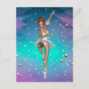 Postal Ballerina Pintada Perlas Fondo Verde azulado y Púr
