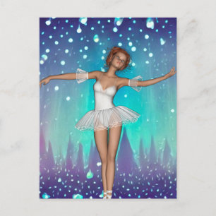 Postal Ballerina Pintó Perlas y Árboles Fondo Verde azula