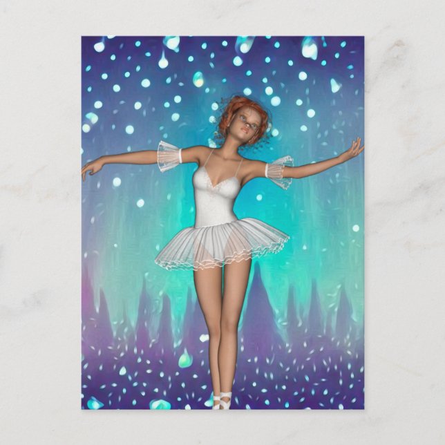 Postal Ballerina Pintó Perlas y Árboles Fondo Verde azula (Anverso)