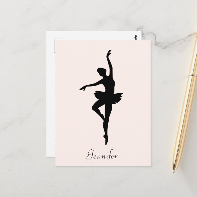 Postal Ballerina rosa personalizada Dance Silhouette (Anverso/Reverso In Situ)