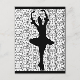 Postal Ballerina Silhouette sobre fondo de Heart Mandala