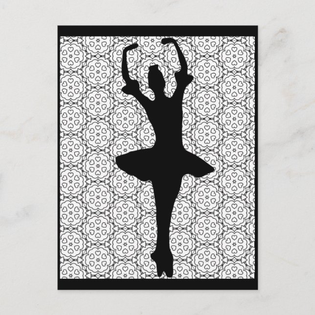 Postal Ballerina Silhouette sobre fondo de Heart Mandala (Anverso)