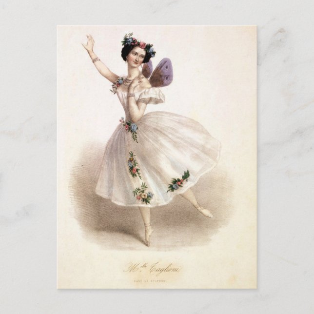 Postal Ballet Antiguo Ballerina Imprimir Marie Taglioni (Anverso)