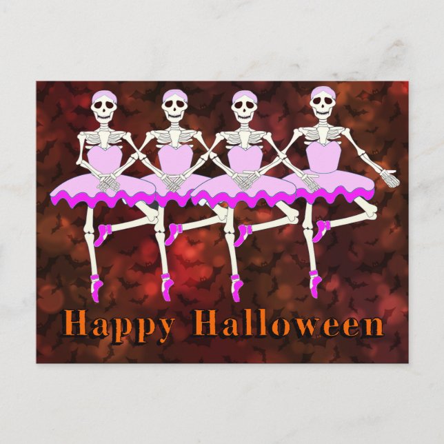Postal Ballet bailando esqueletos "Halloween feliz" (Anverso)