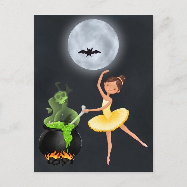 Postal Ballet Ballerina y Cauldron Halloween Luna llena (Anverso)