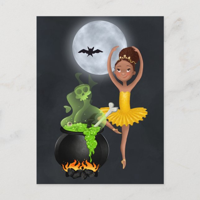 Postal Ballet Ballerina y Cauldron Halloween Luna llena (Anverso)