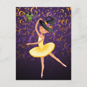 Postal Ballet Cute Ballerina Halloween Bat and Moons