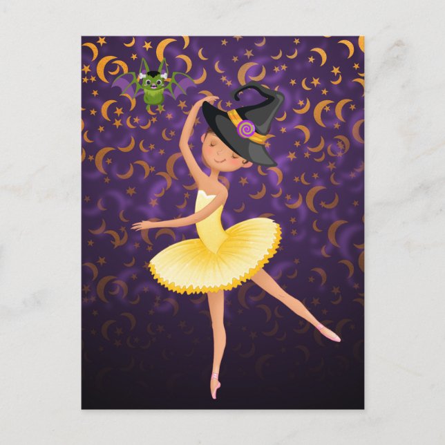Postal Ballet Cute Ballerina Halloween Bat and Moons (Anverso)