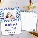 Postal Balloon Blue Kid's Photo Birthday Gracias<br><div class="desc">Cute Balloon Blue Kid's Photo Birthday Gracias Postcard. Diseño lindo con patrón de globo azul. Personaliza la postal con tu foto,  nombre y texto.</div>