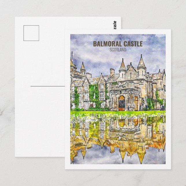Postal Balmoral Castle Scotland Travel Watercolor Sketch (Anverso / Reverso)
