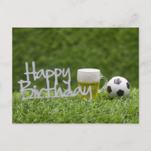 Postal Balón de fútbol con palabra de cumpleaños feliz so