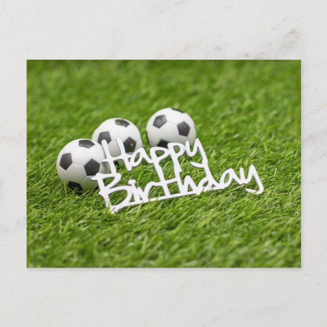 Postal Balón de fútbol con palabra de cumpleaños feliz so (Anverso)