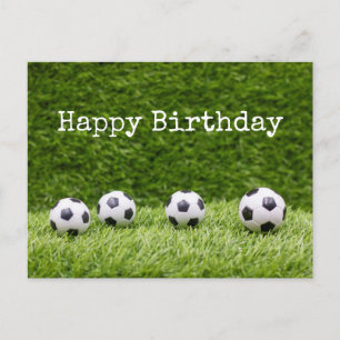 Postal Balón de fútbol con palabra Feliz cumpleaños en ve
