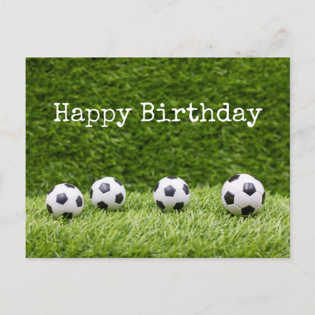 Postal Balón de fútbol con palabra Feliz cumpleaños en ve (Anverso)