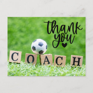 Postal Balón de fútbol con palabra Gracias entrenador