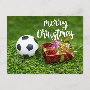 Postal Balón de fútbol con Regalo Feliz Navidad