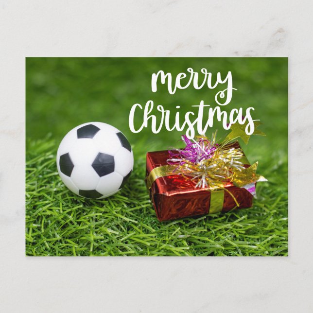 Postal Balón de fútbol con Regalo Feliz Navidad (Anverso)