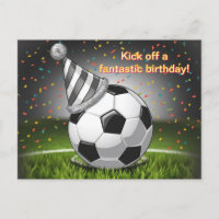 balón de fútbol con sombrero de cumpleaños confeti