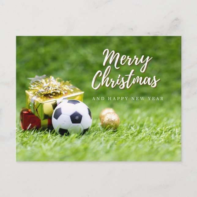 Postal Balón de fútbol Feliz Navidad Feliz Regalo de Año  (Anverso)