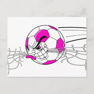 Postal balón de fútbol mordiendo red chicas rosa