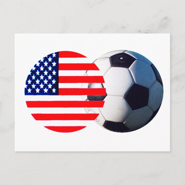 Postal Balón de fútbol y bandera de Estados Unidos el Zaz (Anverso)