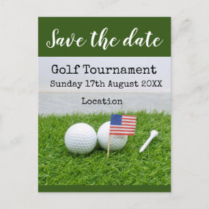 Postal Balón de golf con bandera de América sobre hierba