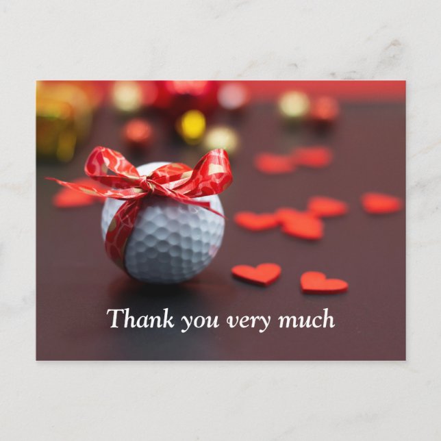 Postal Balón de golf con cinta roja con corazones rojos a (Anverso)