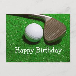 Postal Balón de golf con cuña de arena sobre césped verde