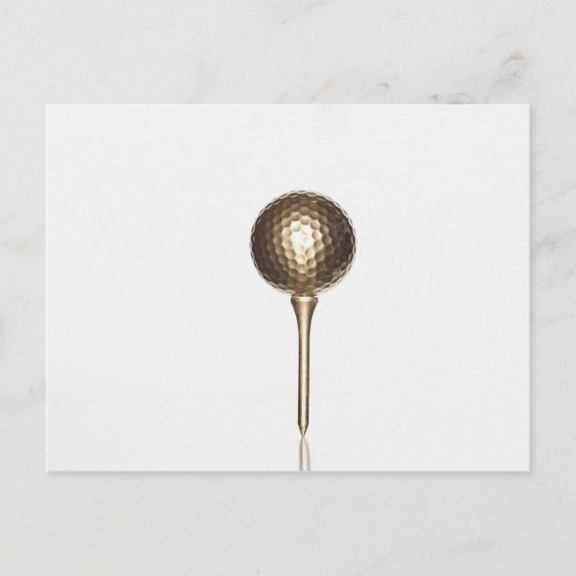 Postal Balón de golf de oro y tee (Anverso)