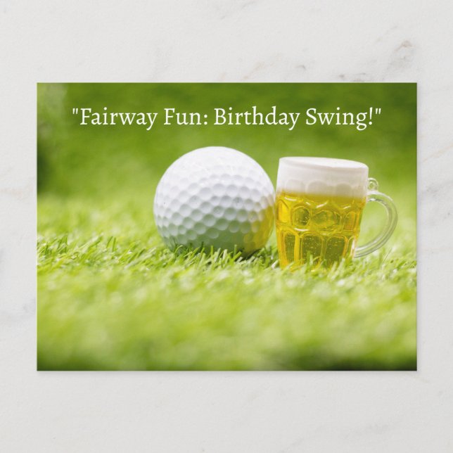 Postal Balón de golf en césped verde para el cumpleaños d (Anverso)