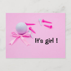 Postal Balón de golf es ducha de bebé chica en rosa