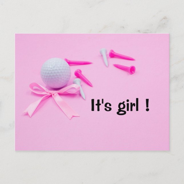 Postal Balón de golf es ducha de bebé chica en rosa (Anverso)