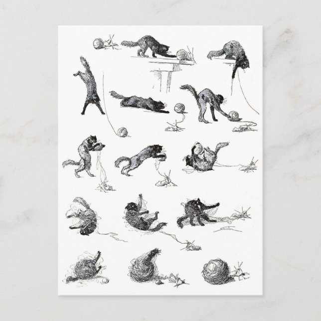 Postal Balón de hilo negro y lana de lana, Alexandre Stei (Anverso)