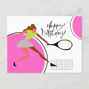 Postal Balón de tenis con cumpleaños de jugadora mujer