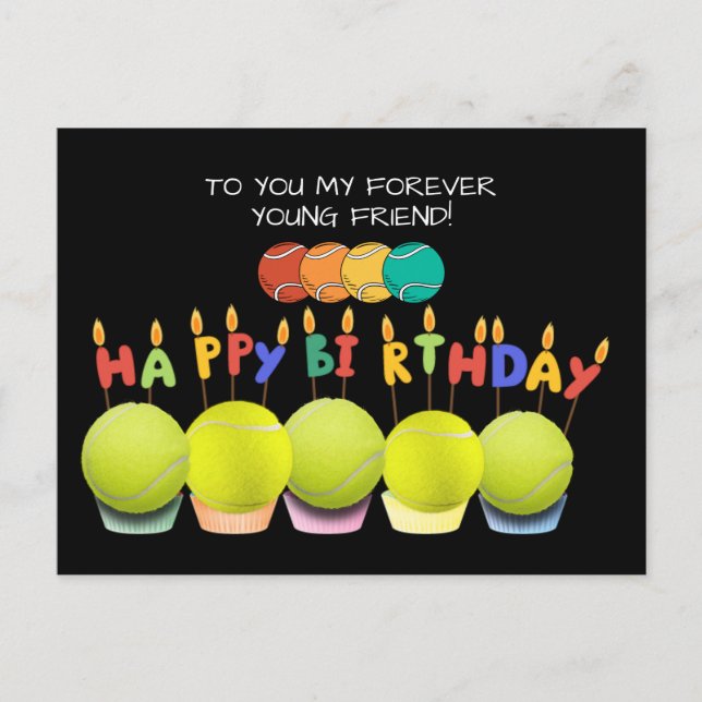 Postal Balón de tenis con feliz cumpleaños (Anverso)