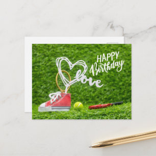 Postal Balón de tenis con Feliz cumpleaños con amor