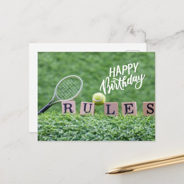Postal Balón de tenis con Feliz cumpleaños con amor (Anverso/Reverso In Situ)