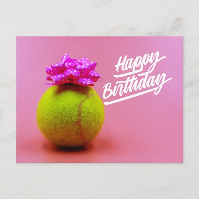 Postal Balón de tenis con feliz cumpleaños en un post ros (Anverso)
