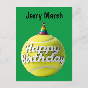 Postal Balón de tenis con feliz cumpleaños gorra