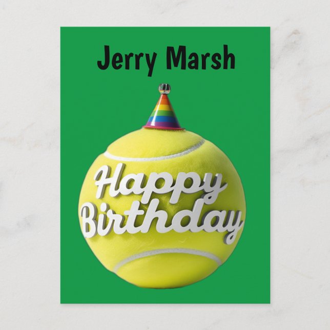 Postal Balón de tenis con feliz cumpleaños gorra (Anverso)