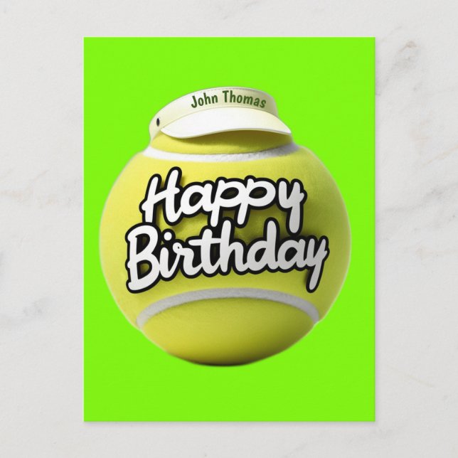 Postal Balón de tenis con visera de feliz cumpleaños (Anverso)