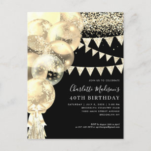 Postal Balón Purpurina de oro negro Tassel Cualquier cump
