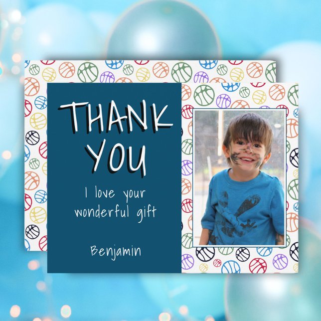 Postal Baloncesto Bolas Blue Boy Foto Gracias Cumpleaños (Subido por el creador)