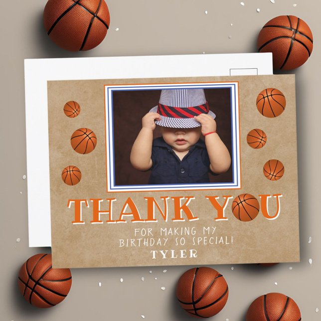 Postal Baloncesto Bolsa Papel viejo Cumpleaños Gracias Fo (Subido por el creador)
