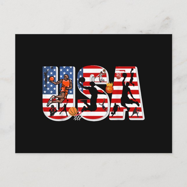 Postal Baloncesto con bandera estadounidense (Anverso)