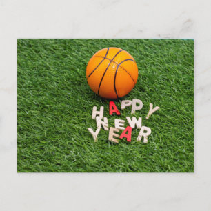 Postal Baloncesto con deseos de Año Nuevo Feliz