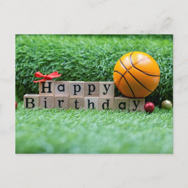 Postal Baloncesto con feliz cumpleaños palabra en verde (Anverso)